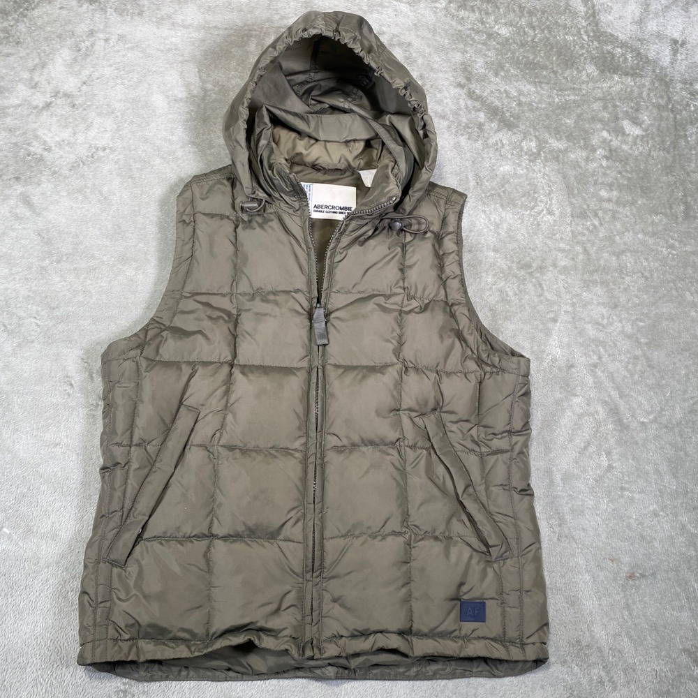 Abercrombie & Fitch Vest Goose Down S Hooded Full Zip Olive Green Y2K Streetwear